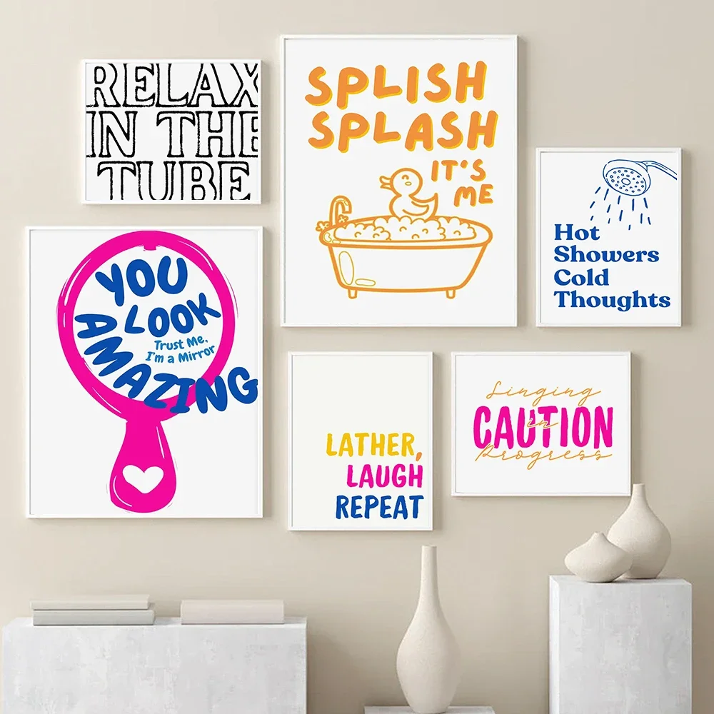 Funny Bathroom Wall Art Set Of 6 Quirky Typography for Modern Home Decor Gift for New Homeowners Prints Poster