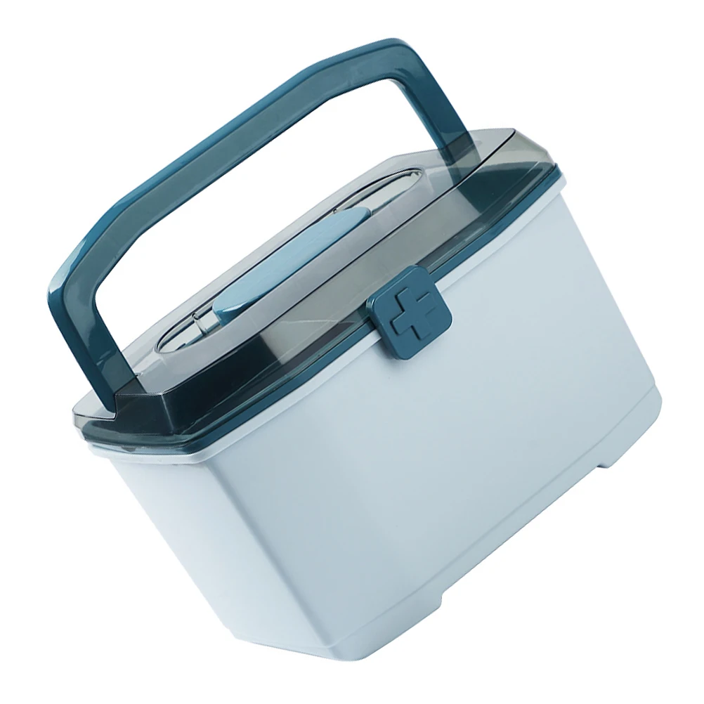 Large Capacity Plastic First Aid Box Medicine Organizer Transparent Storage Case for Home School Office Desktop Use