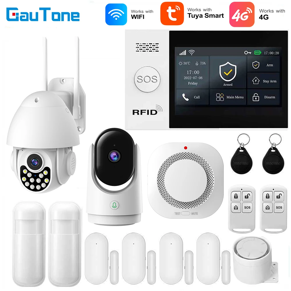 

TUYA GSM Alarm System Security Protection Smart Home Alarm 4G WIFI Smart Life Control Door Sensor Burglar IP Camera Work Alexa