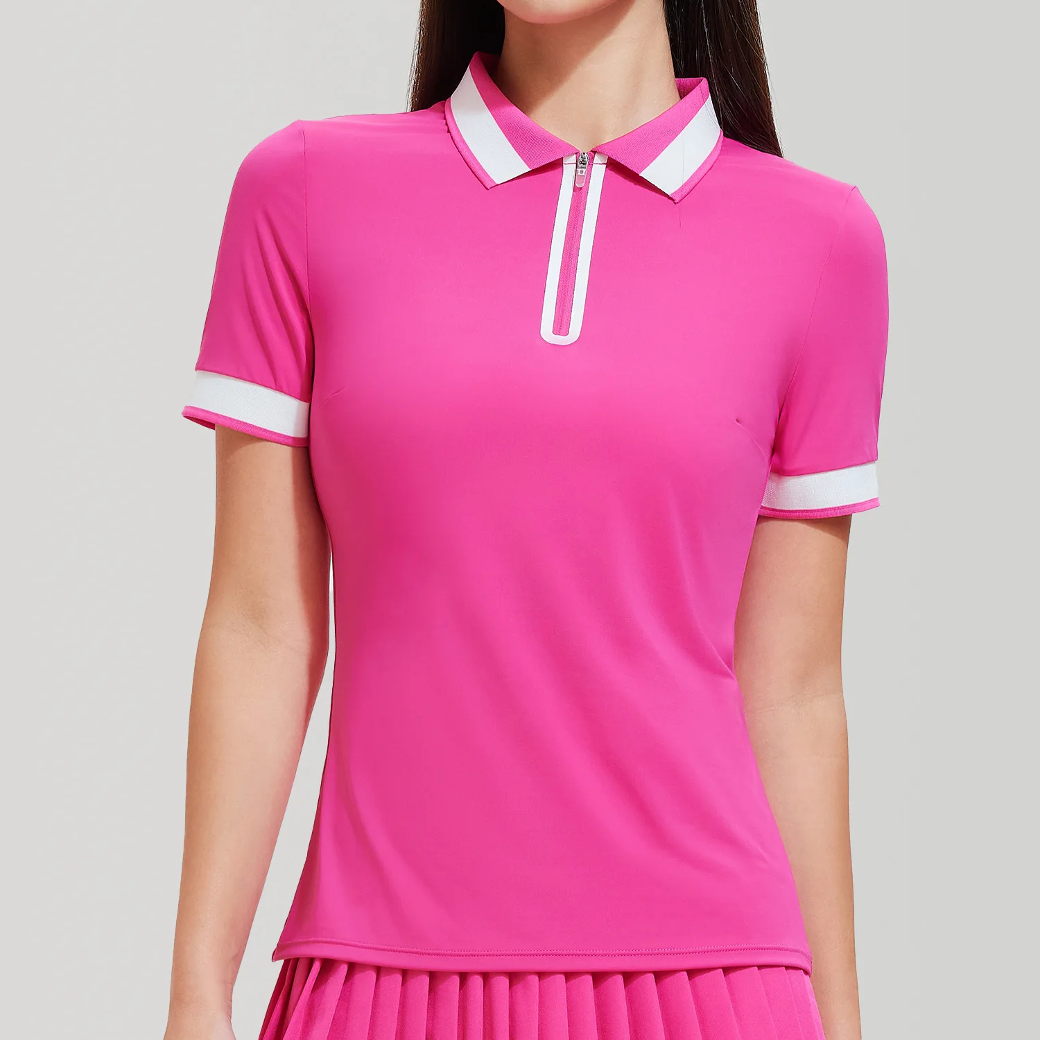 

Женская теннисная рубашка-поло на молнии, женская тонкая футболка для бадминтона с коротким рукавом, женские дышащие спортивные топы для тренировок, одежда для гольфа