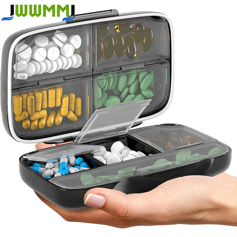 1Pcs Travel Pill Organizer Big 8 Grid Compartments Pill Holder Box  Portable Medicine Case - Daily Weekly Medication Organizer