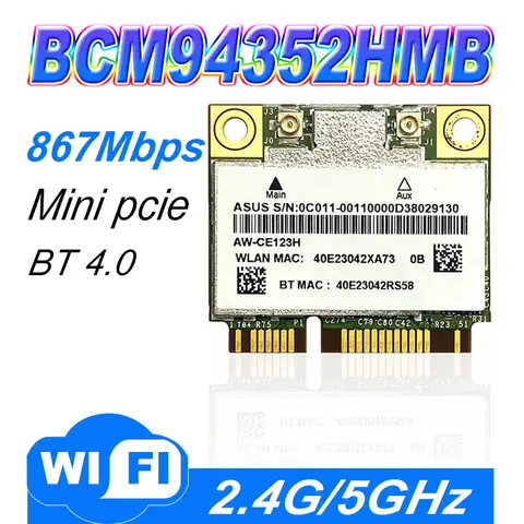 AzureWave AW-CE123H BCM4352 BCM94352HMB Half Mini PCIe PCI-express 802.11AC 867 mb/s bezprzewodowa karta WIFI WLAN Bluetooth