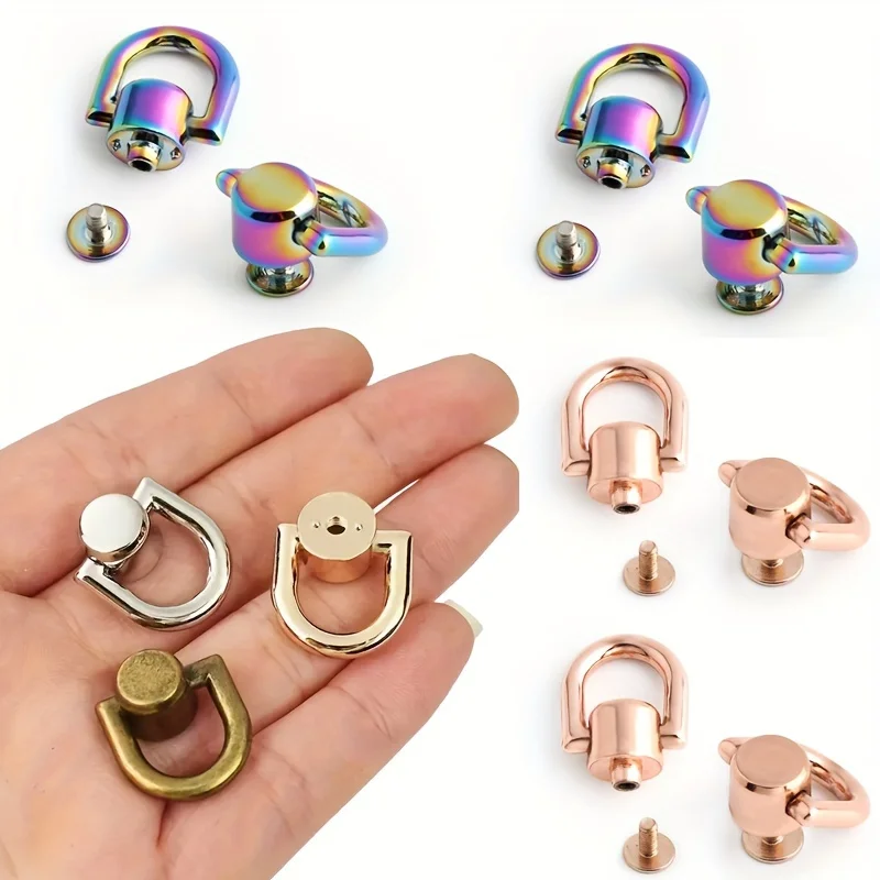 6pcs Metal D-Shaped Wallet Handle Bag Side Clip Dog Collar Leash Buckle Shoulder Bag Handbag Decorative Buckle With Screws