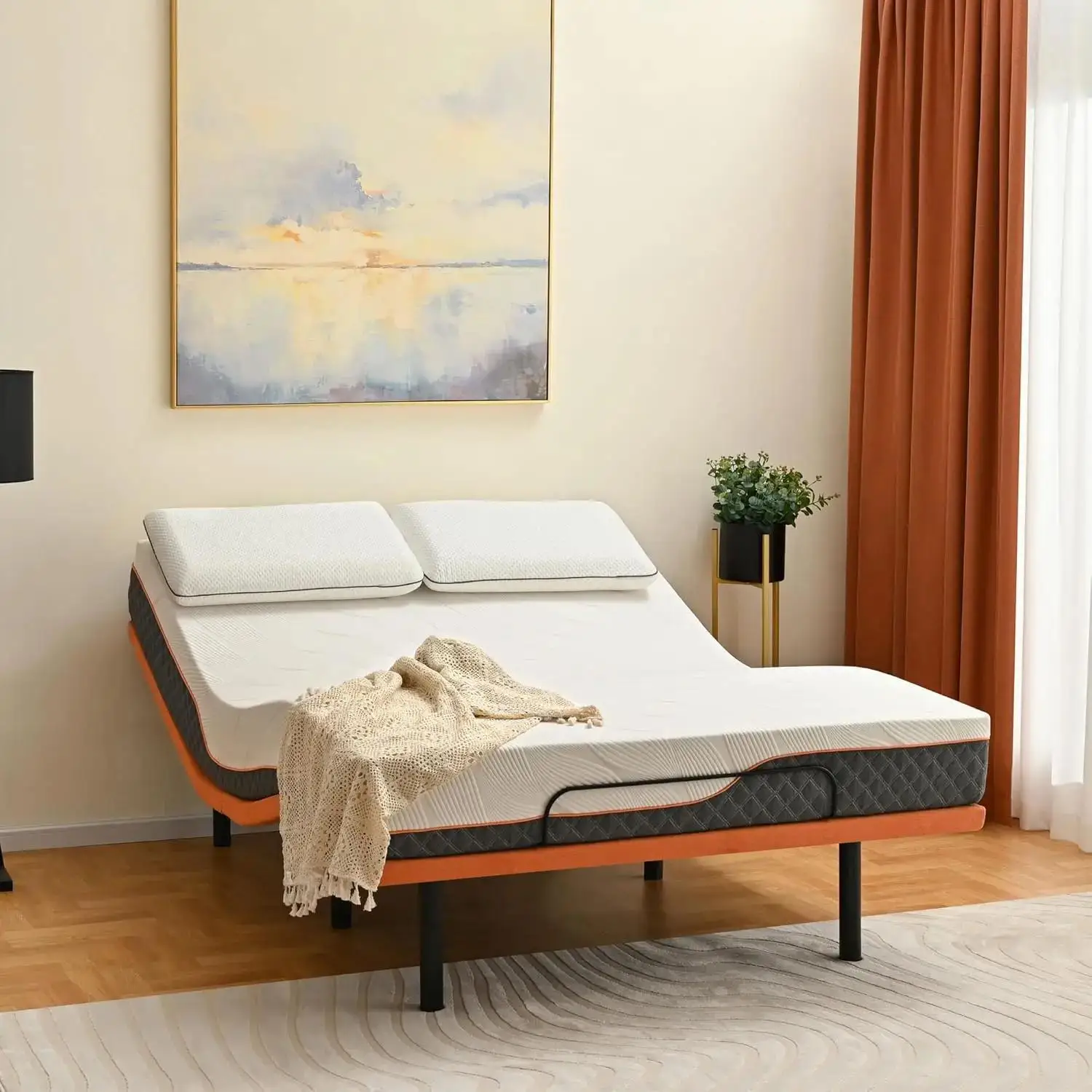 King Adjustable Bed Frame Base - Massage Wireless Remote Foot&Head Inclined Zero Gravity Dual USB Ports Under Bed Light