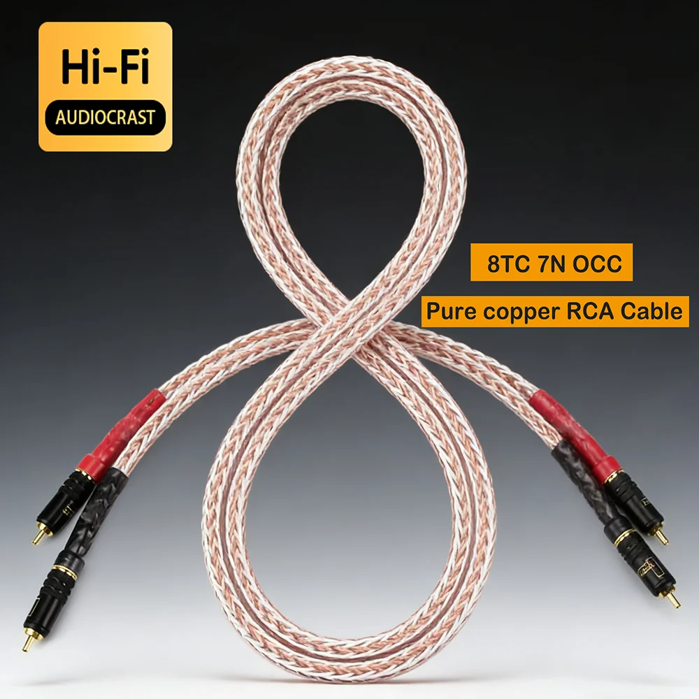 High Quality 8TC 7N OCC Pure Copper RCA Cable Hi-end CD Amplifier Interconnect 2RCA to 2RCA Male Audio Cable