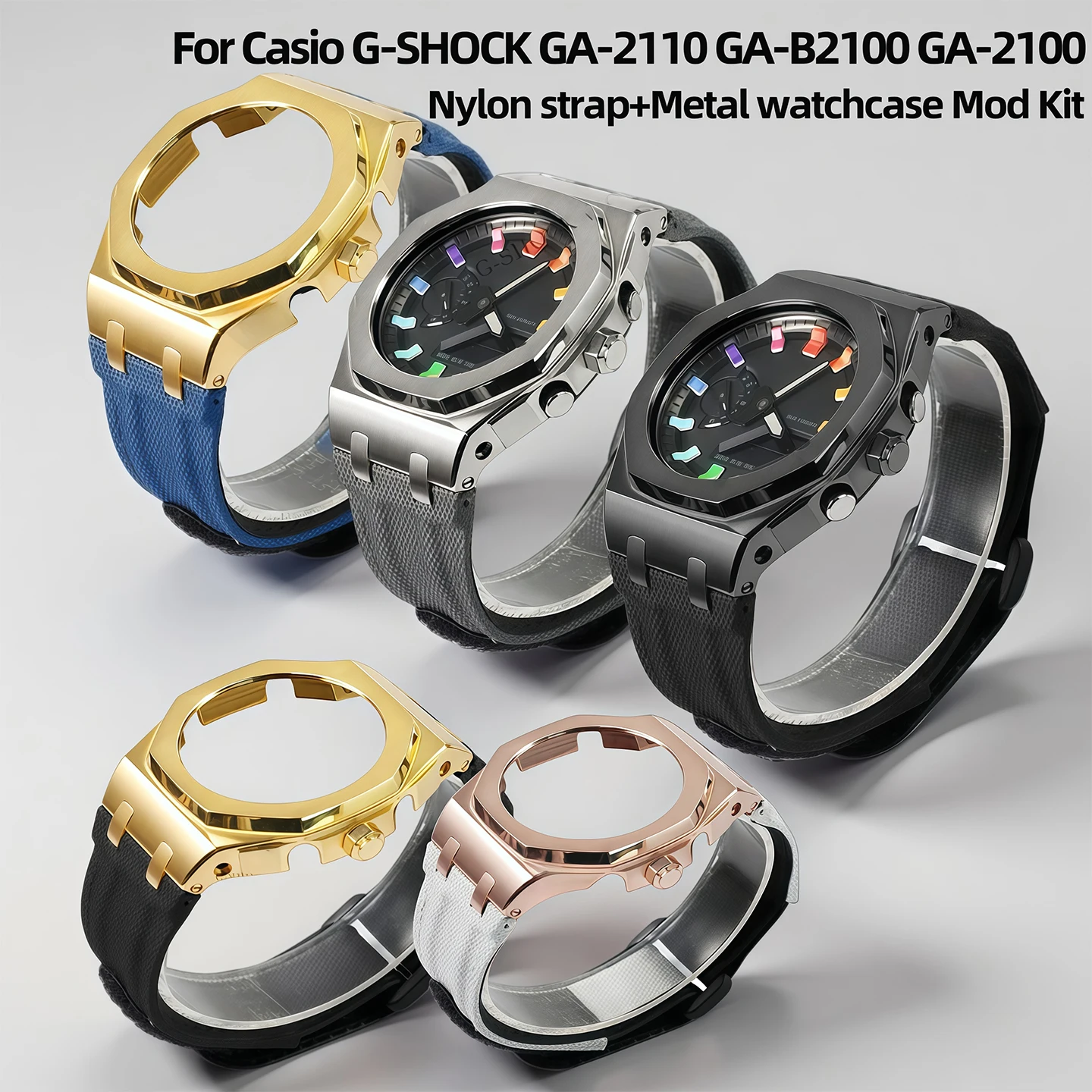 

Mod Kit For Casioak GA2100 GA2110 Stainless Steel Metal Bezel Modified watch accessories for Casio GAB2100 case+Nylon watchband
