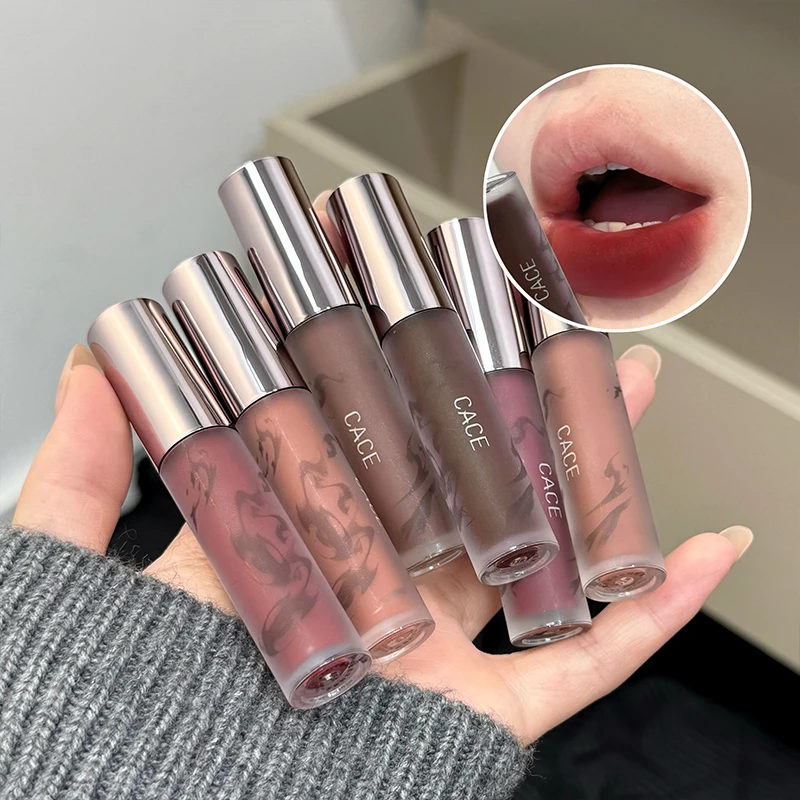 CACE Matte Velvet Liquid Lipstick, langanhaltender roter Lipgloss, wasserfester orange-brauner Lippentönungs-Make-up für Frauen, nährender Lippenstift