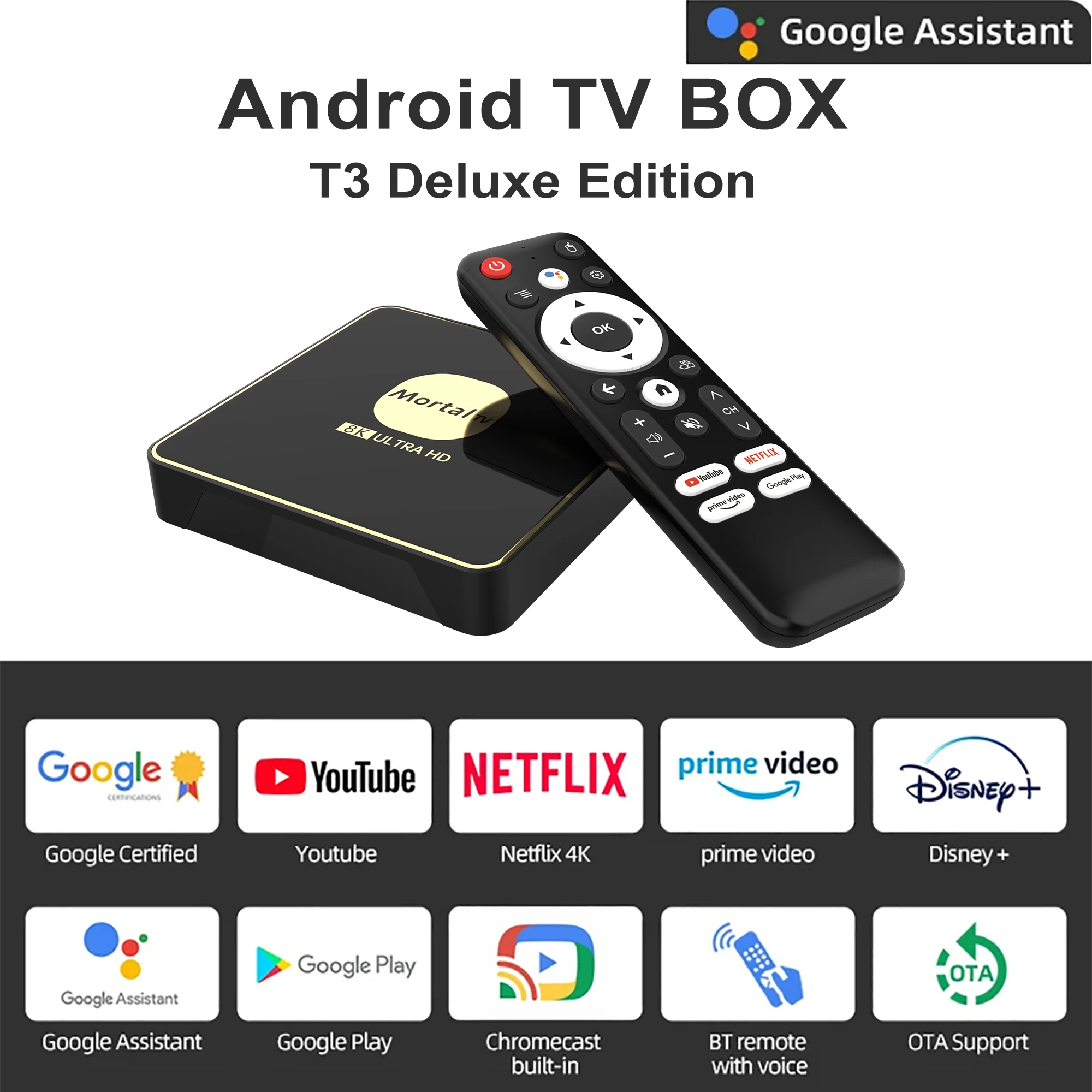 KANAVI Android13 Smart TV Box 4K HDR10 Wi-Fi6 Потоковое медиаплеер с 4 ГБ 64 ГБ Большая память Bluetooth Chromecast T3