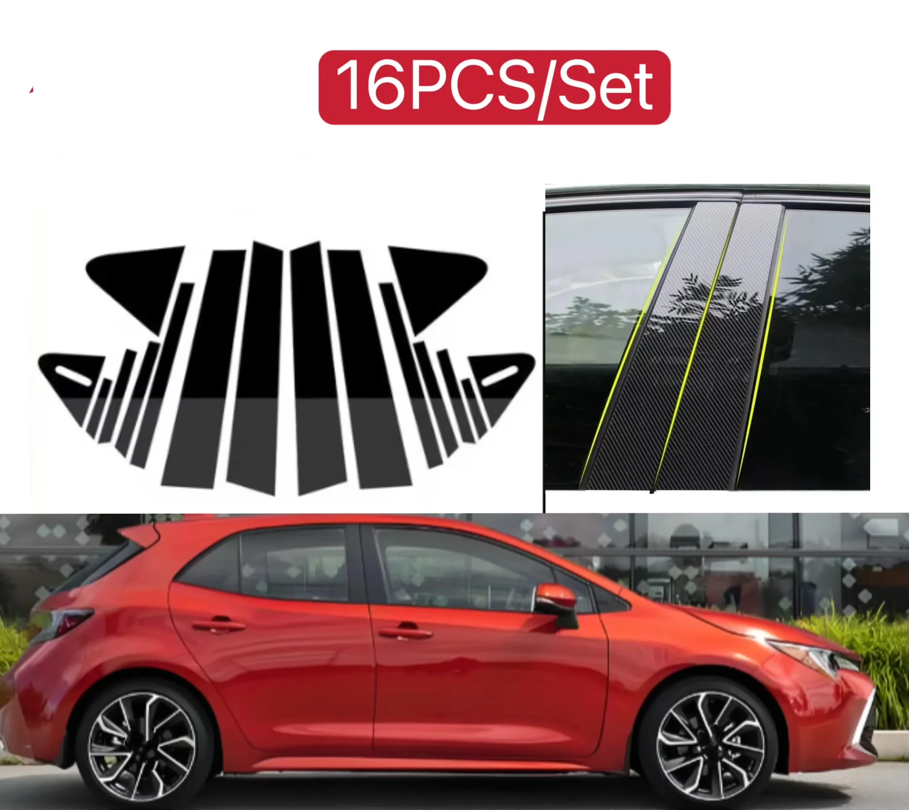 

16pcs Gloss Black Pillar Posts Fit For Toyota Corolla (E210) Hatchback 2019 -2021 2022 2023 Door Trim Moulding Window Cover