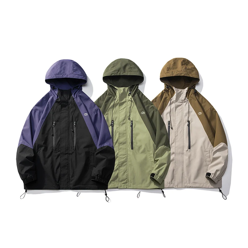 Men\'s Patchwork Hooded Jacket with Colour Blocking Fashion Harajuku Unisex Jacket Outdoor Sports Mountaineering Punching Coats