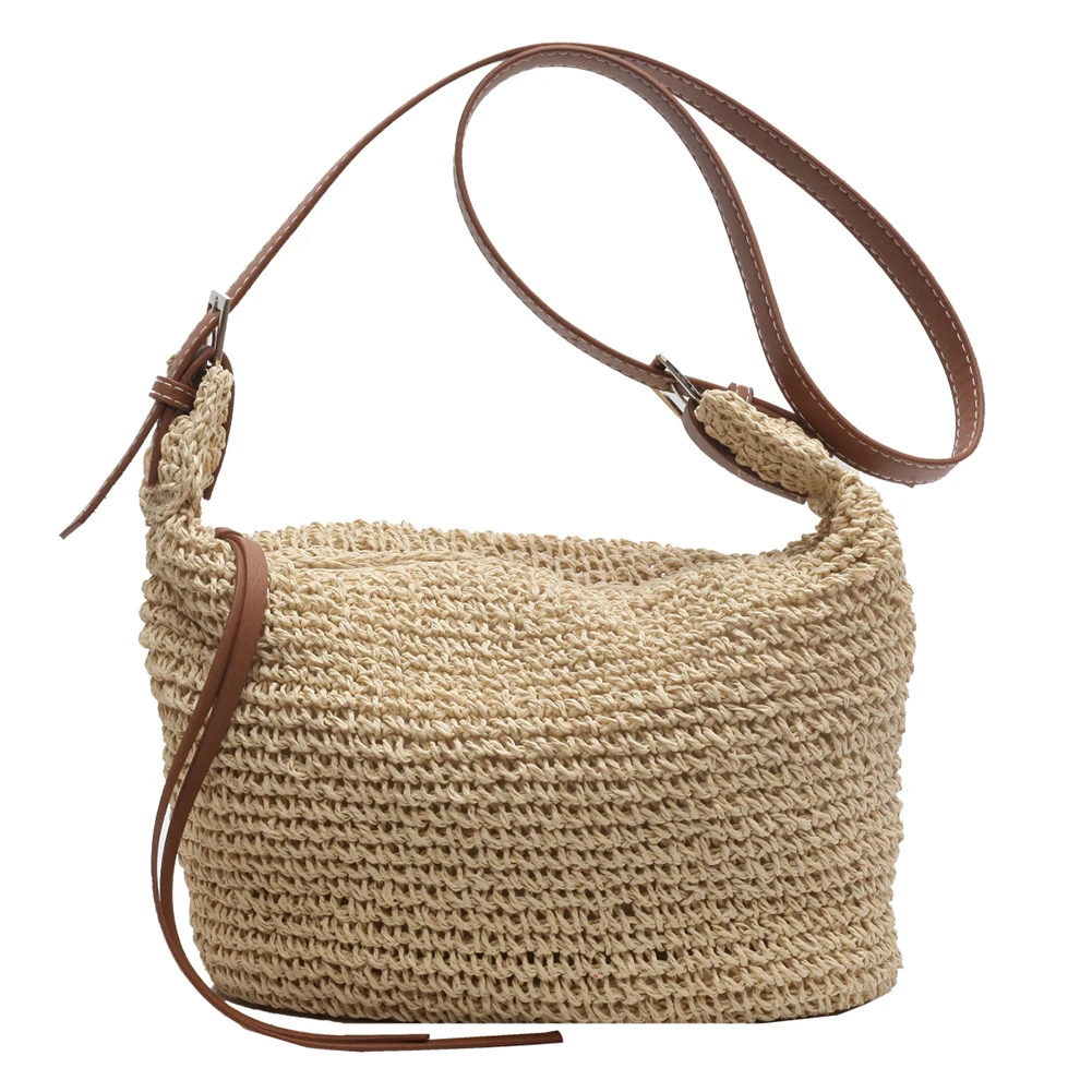 Straw Messenger Bag Paper Rope Fashion Casual Hand-Woven Handbags Handmade Simple Elegant Strap Adjustable Female Purse