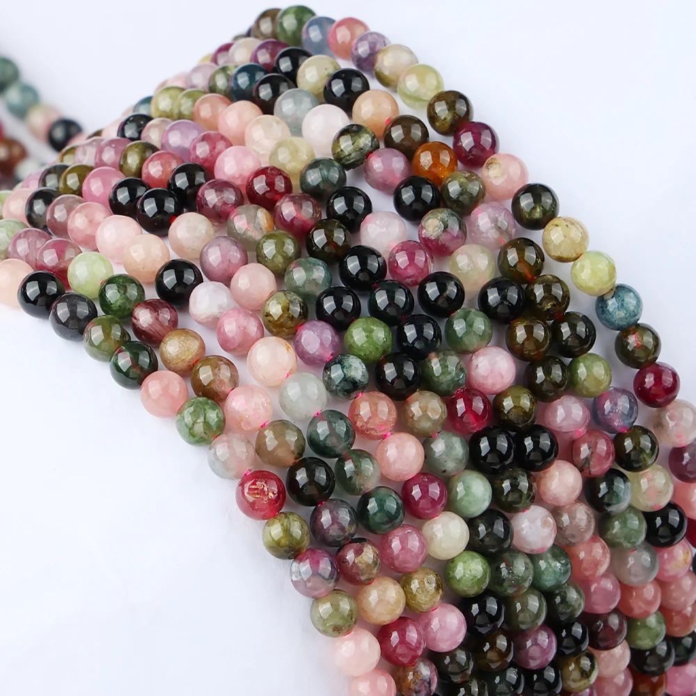 Natural Colorful Tourmaline Loose Stone Beads For Jewelry Making Bracelet Necklace Accessories 15'' 4 6 8 10 12mm