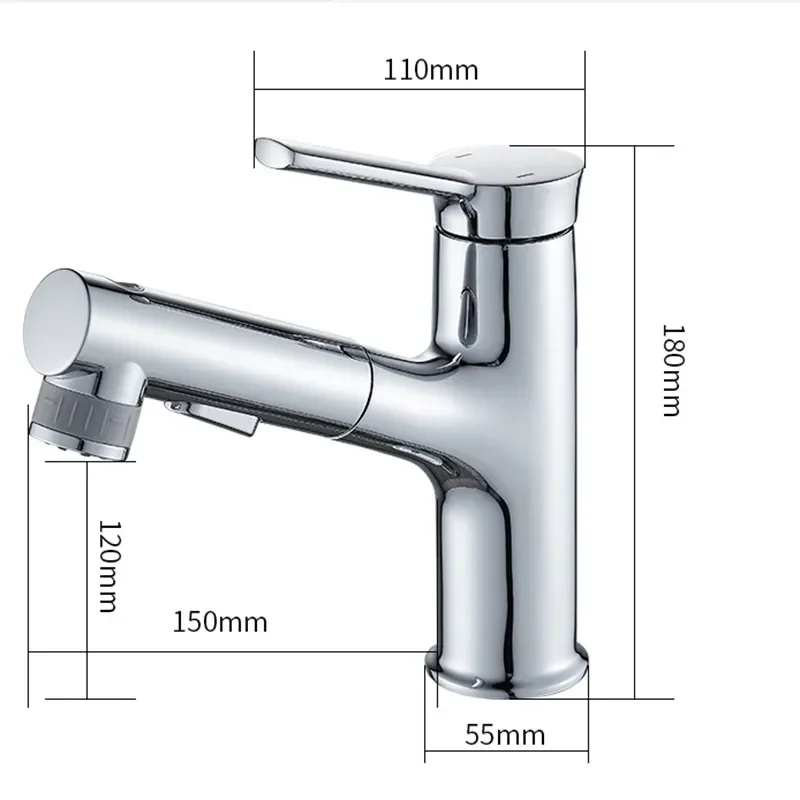 Forge Copper Washbasin Pull Out Faucet Household Face Basin Hot Cold Telescopic Sprayer Paint Finish Sink Mixer Tap