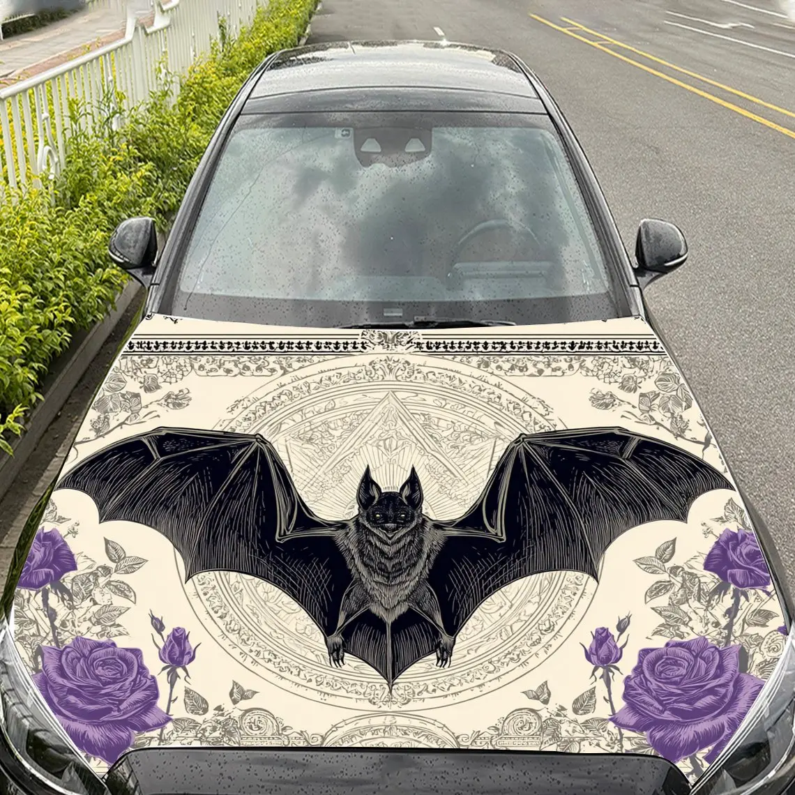 Intricate Bat Mandala Graphic Car Hood Sticker,Waterproof Self-Adhesive Vinyl Graphics Decals,Decor Auto Accessories Stickers view 5