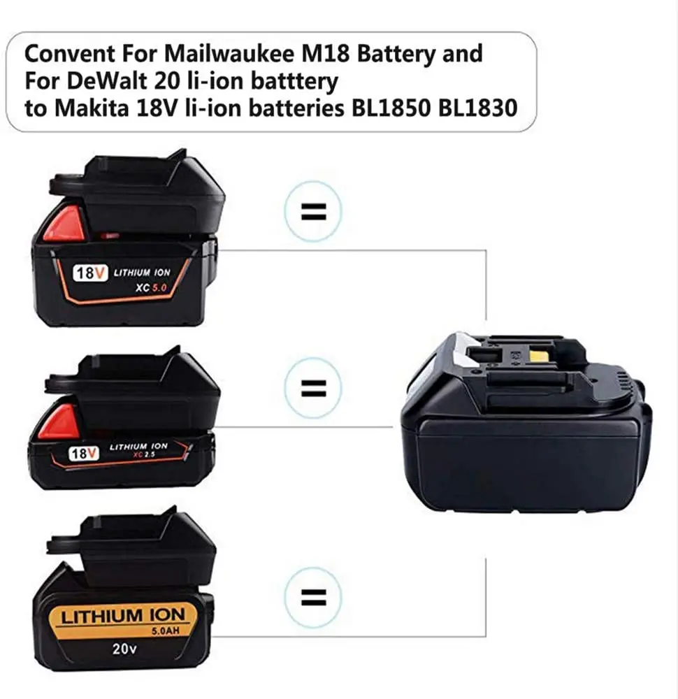 Imagem -05 - Bateria Conversão Dm18m Li-ion Carregador Ferramenta Adaptador para Milwaukee Makita Bl1830 Bl1850 Baterias Full20 v a 18v