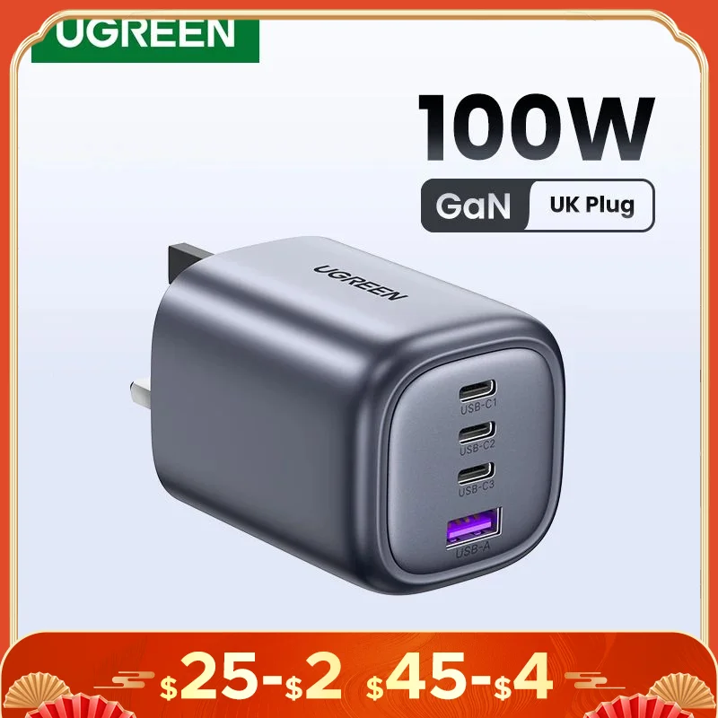 UGREEN UK Plug GaN 100W 65W Fast Charger for Macbook tablet Fast Charging for iPhone Xiaomi USB Type C PD Charge for iPhone 13