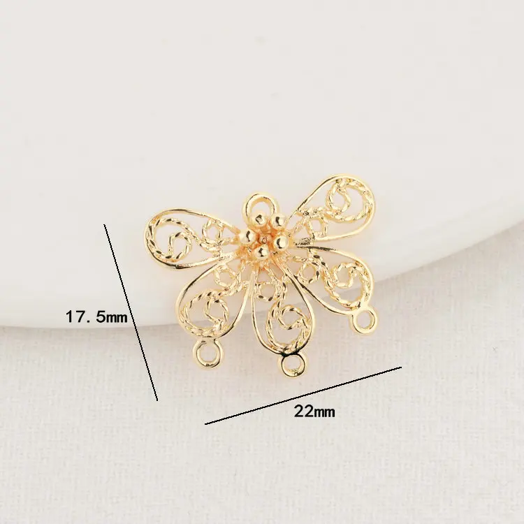 17.5×22MM 14K Gold Color Plated Butterfly 4 Holes Connect Charms Pendants Jewelry Making Supplies Diy Accessories