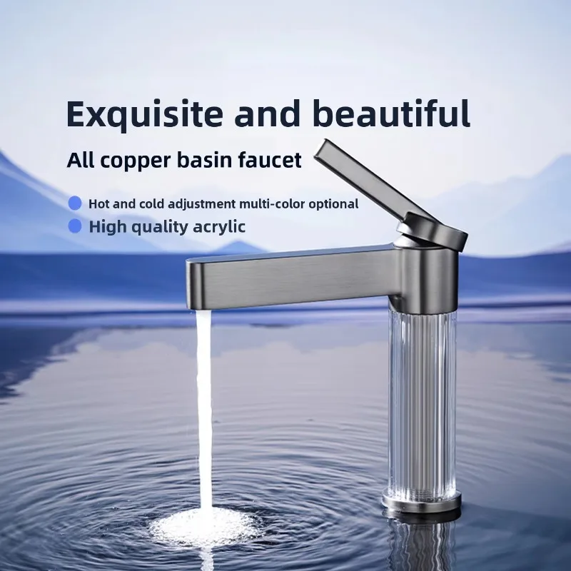 Acrylic All Copper Hot and Cold Water Basin Washbasin Bathroom Counter Basin Faucet
