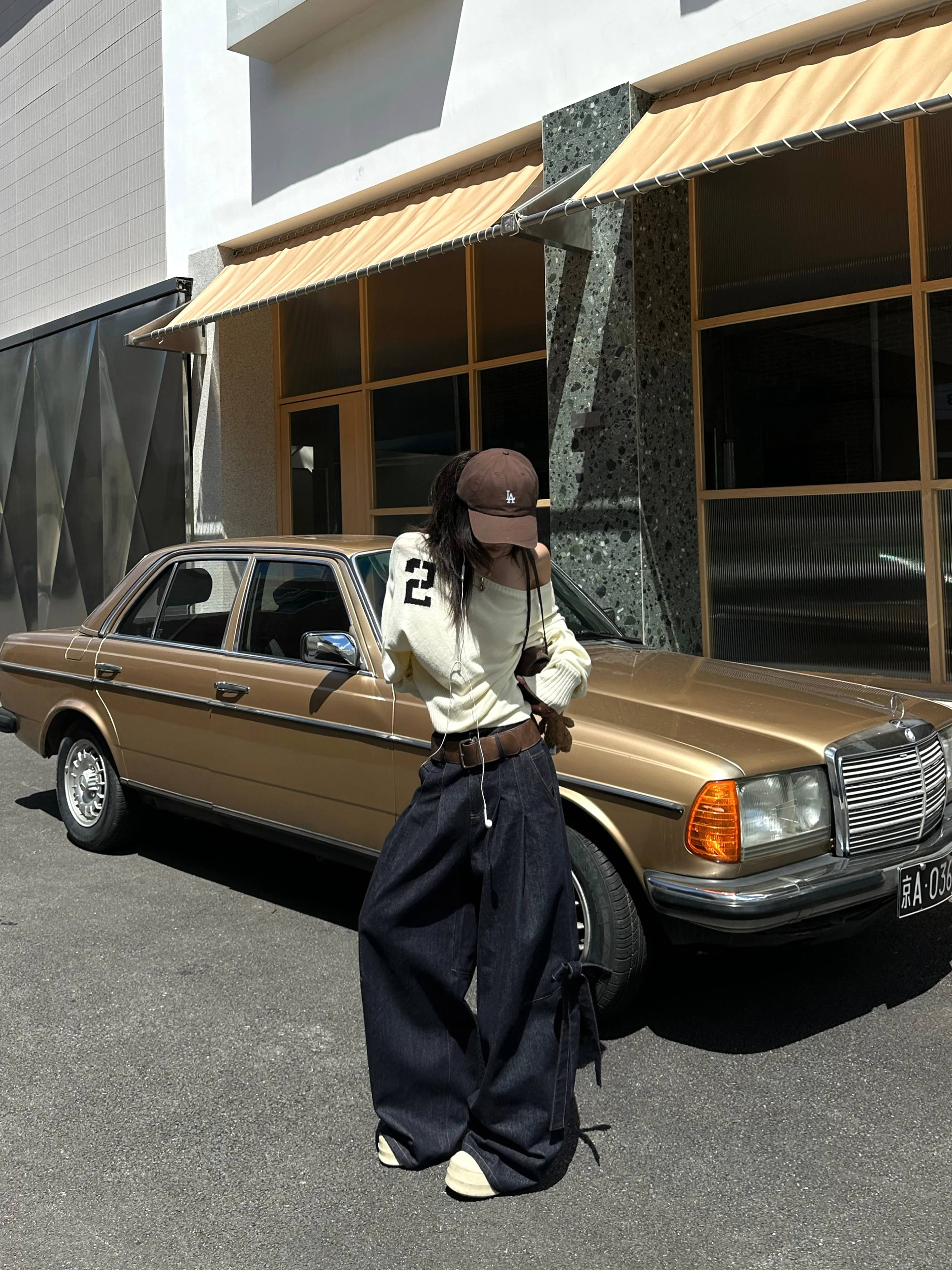 Original Color Denim Women's Jeans Fall Season High Waist Wide Leg Pants  Knot Pocket Design Floor Length Trousers