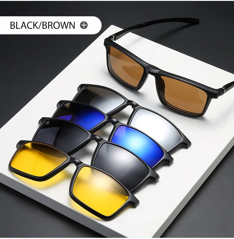 VCKA 6-in-1-Myopie-Brille mit Magnetclip, Sonnenbrille für Herren und Damen, quadratischer Rahmen, verschreibungspflichtig, kurzsichtig, Astigmatismus – 0,5 bis -10 – Detail 10