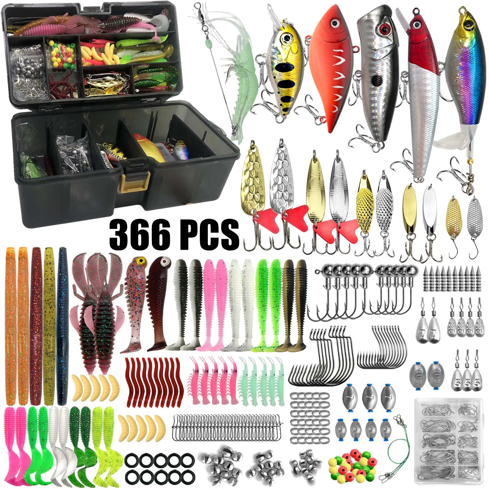 Vissen 86/88/136/149/366pcs Vissen Lokken Kit Voor Forel/Snoek/Baars Multi- Lokken Vissen Set Gelaagde Visgerei Pro Gear Tackle Box