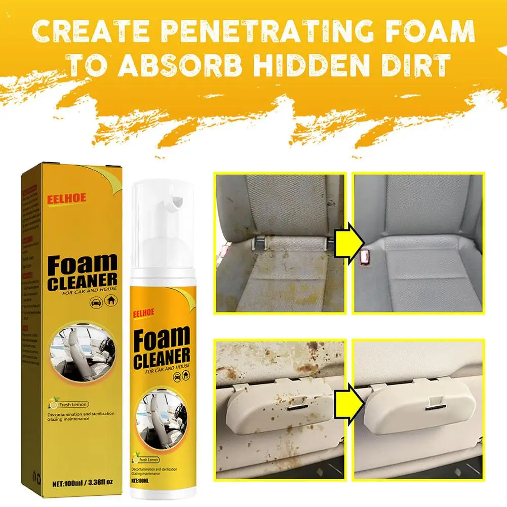 

100ML Multi-purpose Foam Cleaner Wash For Automotive Interior Upholstery Plastic Instrument Panel Steering Wheel Parts K2F7