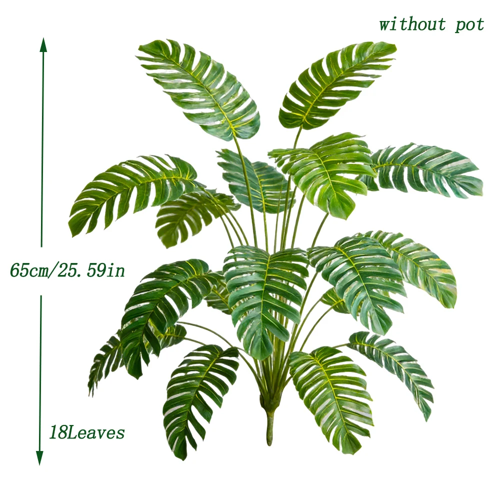 65cm 18 Blätter Künstliche Palme, Künstlicher Monstera-Baum, Plastik-Bananenblätter, Tropischer Maranta-Baumzweig für Haus- und Gartendekoration – Detail 6