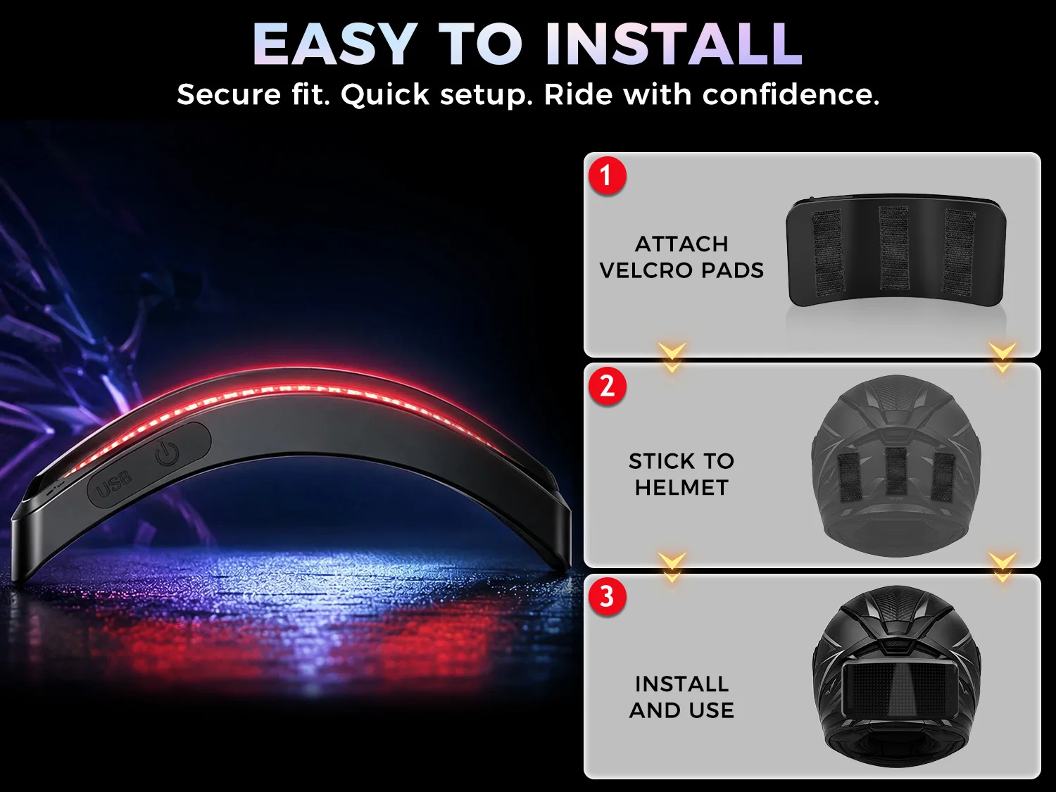 Smart LED Helmet Light, APP Controlled 4-in-1 Motorcycle & Bike Rear Light, Auto Speedometer, Turn Signals & Brake Warning Light, Programmable HD RGB LED Display, IPX Waterproof, Universal for Cycling & Motorcycle Helmets