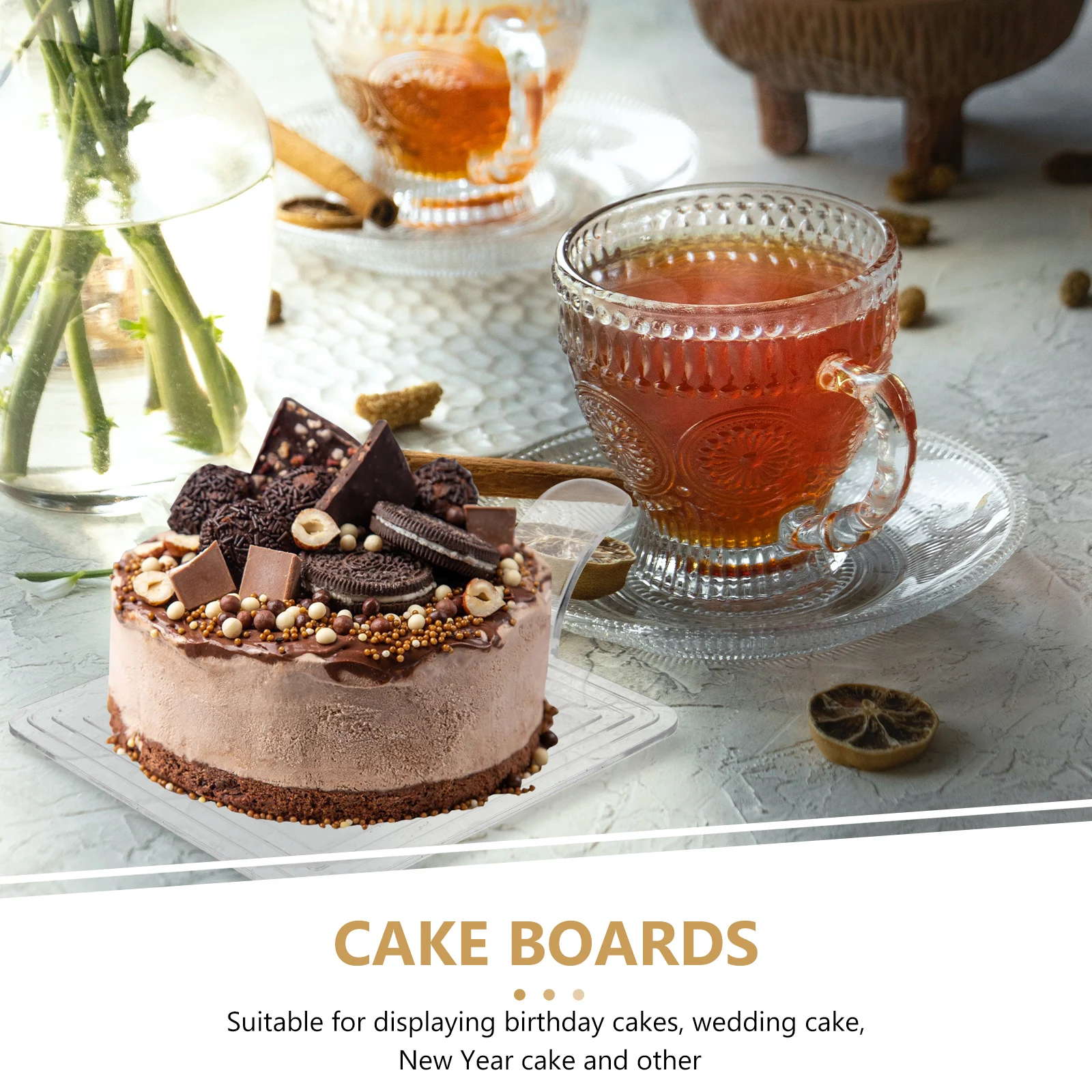 

100 Pcs Dessert Cake Bottom Thicken Base Coasters Holder Decorate Boards Handle Plastic