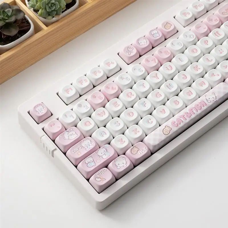 Kitten eating fish keycap pink MOA height MAC thermal sublimation PBT wolf Aula F98 F87 HI75 S99 108