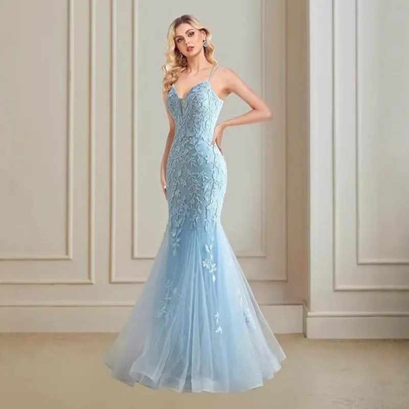 

Strap Deep V-neck Dress, European and American Fashionable Women's Dress, Waist Cinched Fish Tail Sexy Temperament Dress