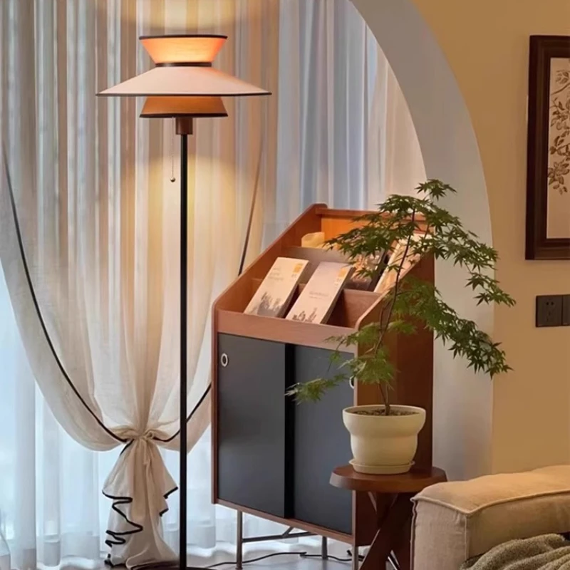 

Japanese Retro Fabric Lampshade Floor Lamps LED Wooden Luminaris Sitting Room Bedroom Dining Hall Study Homestay Standing Lights