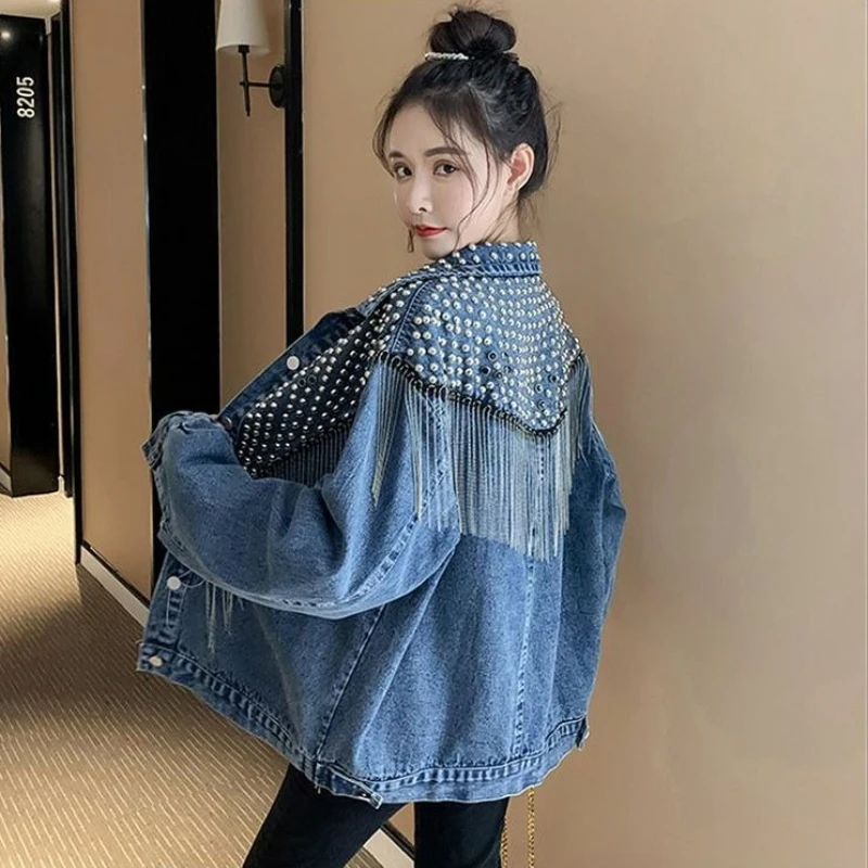 แจ็คเก็ตยีนส์ผู้หญิงแบบหนา แต่งพู่ห้อย สไตล์สตรีทสุดเท่ ฤดูใบไม้ผลิ 2025 แฟชั่นลำลองสุดอินเทรนด์ ฮิตใน TikTok