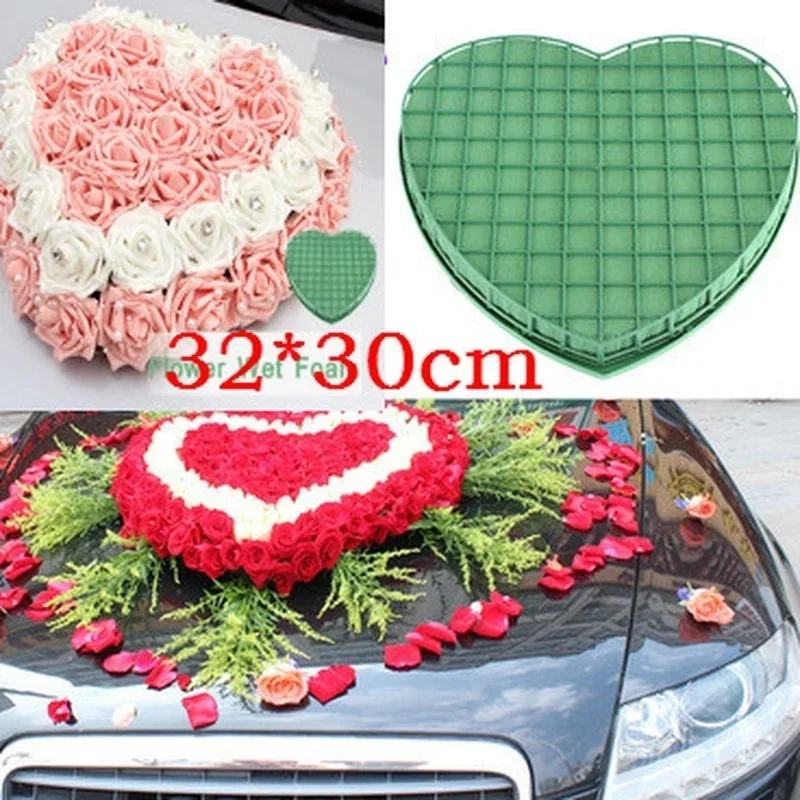 30*32cm forma de corazón flor espuma húmeda fresco Floral modelado nupcial DIY boda fiesta coche mesa exhibición para decoración de coche de boda