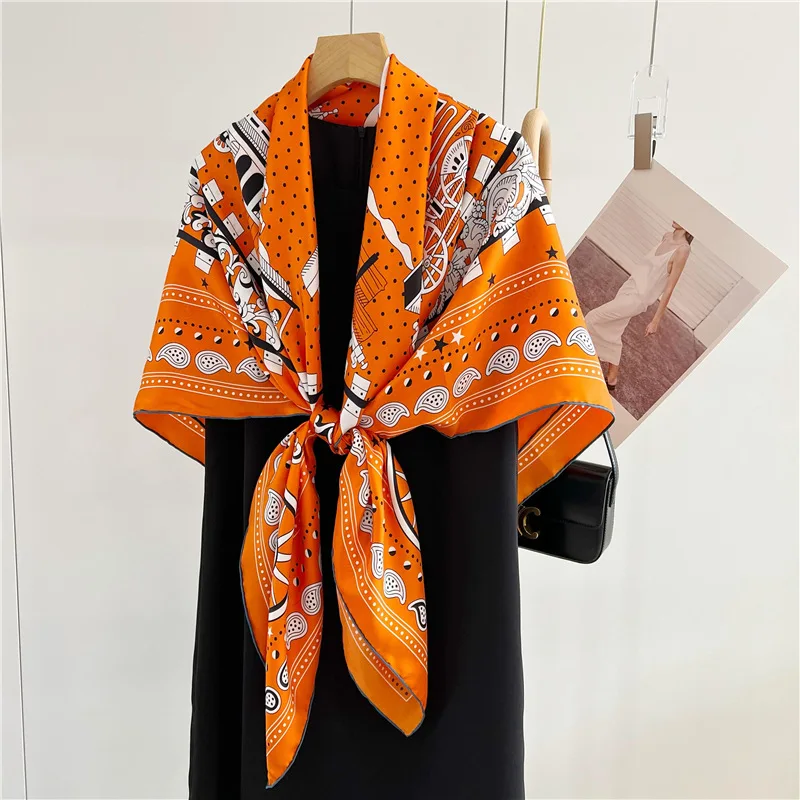 Orange Mulberry Silk Scarf Luxury Designers Hand-rolled Edges Large Shawls Women Bandanas Accessories Belt Hair Neck Decorations
