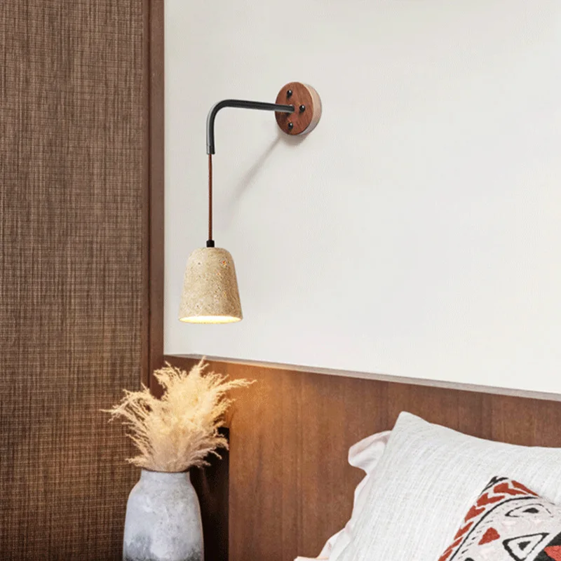 

Wabi Silent Wind Yellow Travertine Wall Lamp Retro Homestay Restaurant Corridor Bedroom Bedside Antique Background Wall Wall La