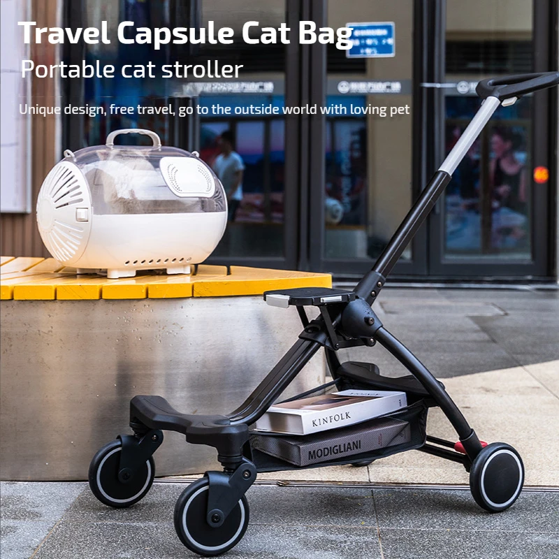 

Four-Wheel Pet Cart Stroller Trolley Outdoor Lightweight Foldable Configuration Removable Transparent Space Capsule Cat Nest