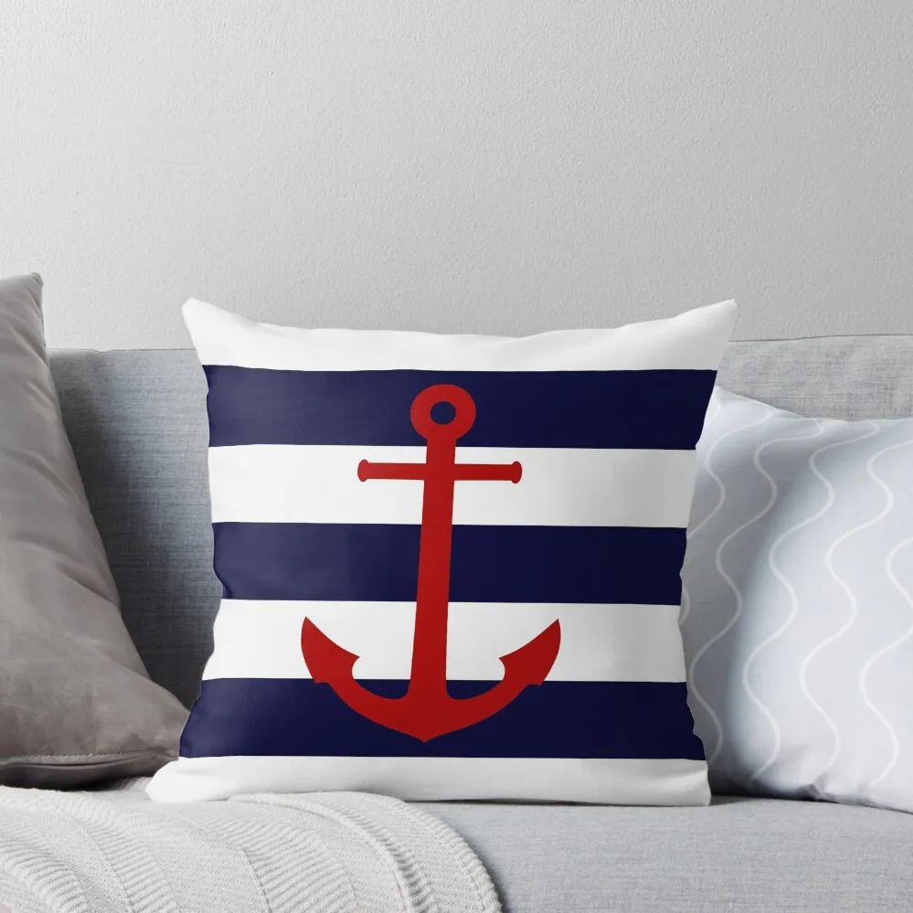 

Nautical Red Anchor On Navy Blue Stripes Throw Pillow Christmas Throw Pillows Covers Elastic Cover For Sofa Pillow Cover pillow