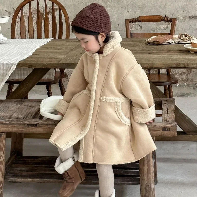 

HoneyCherry Winter New Product Girls' Fashion Long Thickened Fur Integrated Coat Kids Jackets for Girls Baby Girl Clothes