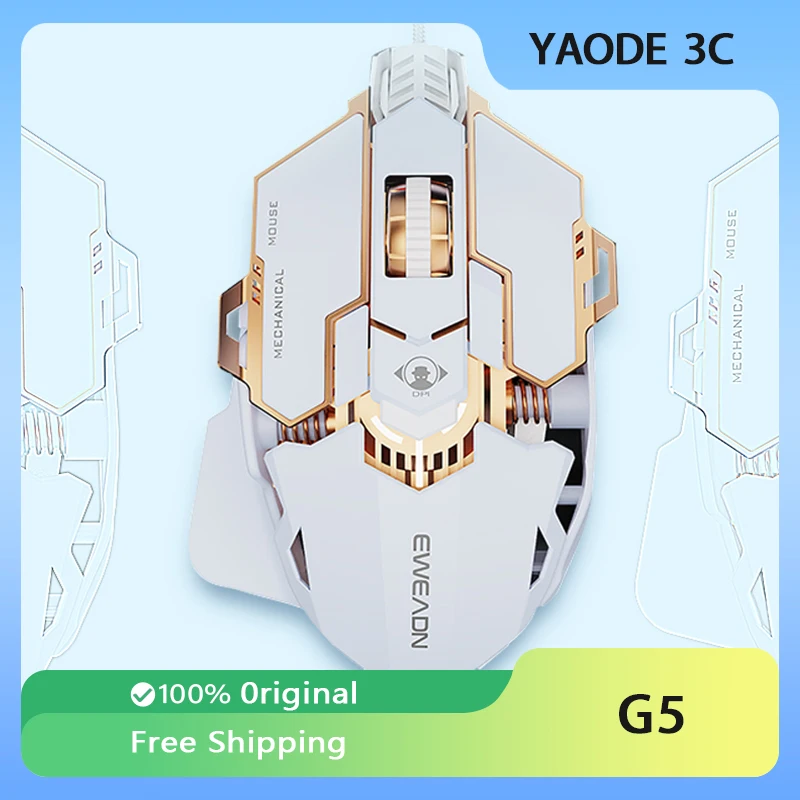 

EWEADN G5 Wired Mechanical Mouse Metal 12800DPI RGB Light 6rd Gear DPI Gaming Mouse Office Gamer PC Accessories Gifts