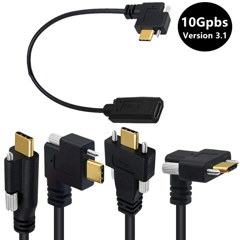 Side Bend Gold-Plated 4K 60Hz 16 Core USB3.1 Type-C Male To Female With Screw 10Gpbs Data Cable 5A