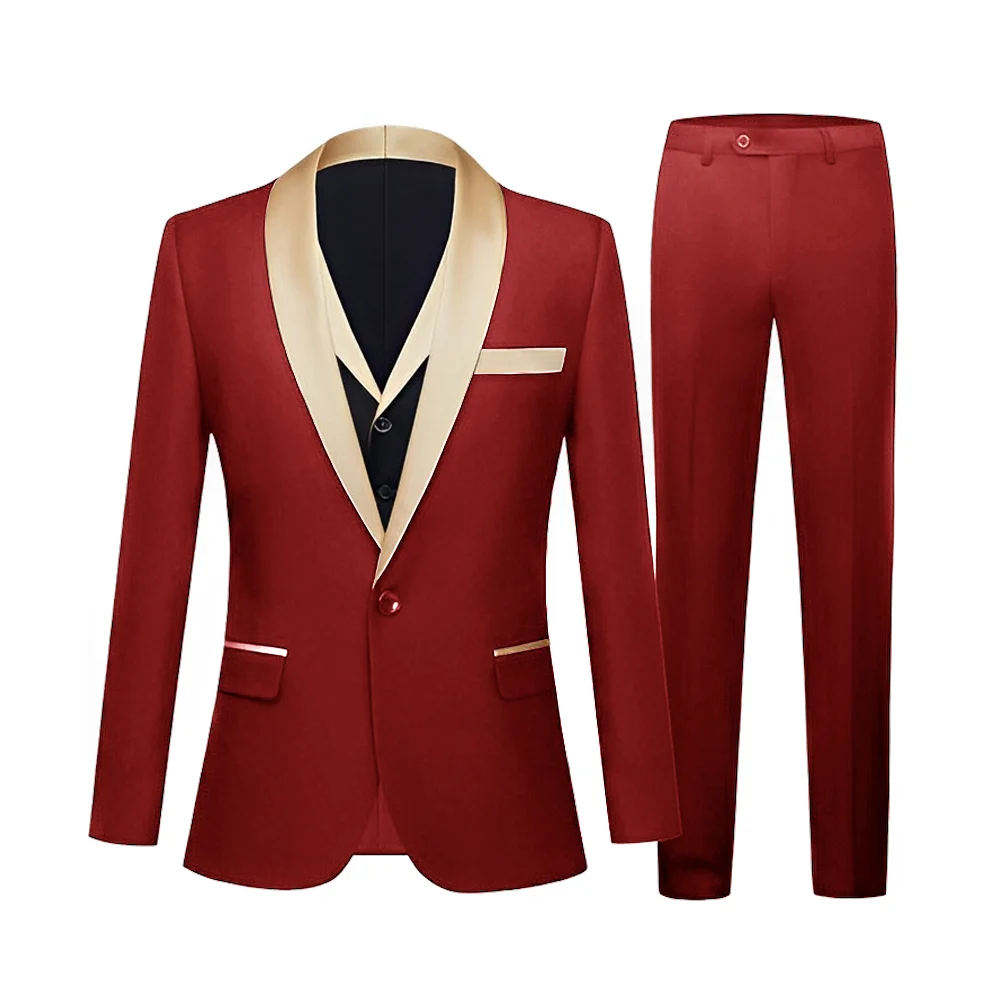 Black Men's Suit 3 piece Suit Formal Jacket Pants Vest Wedding Groom Tuxedo Champagne Shawl Collar Blazer