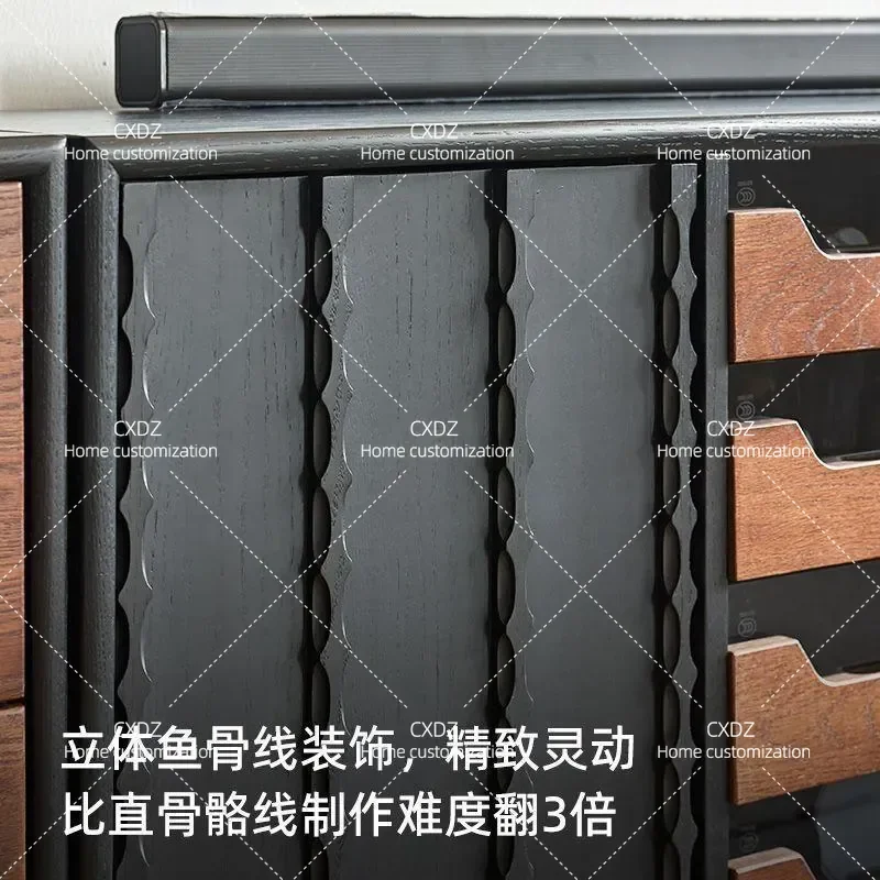 Medieval Style Floor to Ceiling Solid Wood TV Cabinet Modular Free Combination Living Room Storage Locker
