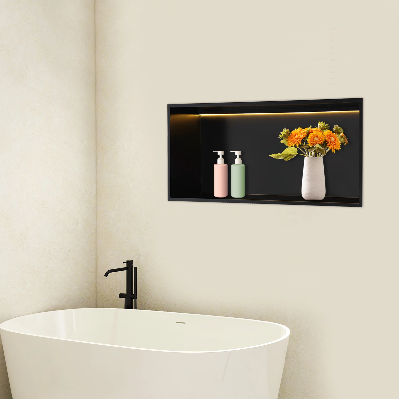 

70CM Horizontal Shower Storage Shelf - LED Included, Nano-Spray, No Assembly, Ideal for Hotel/Home Bath, IP65 Waterproof