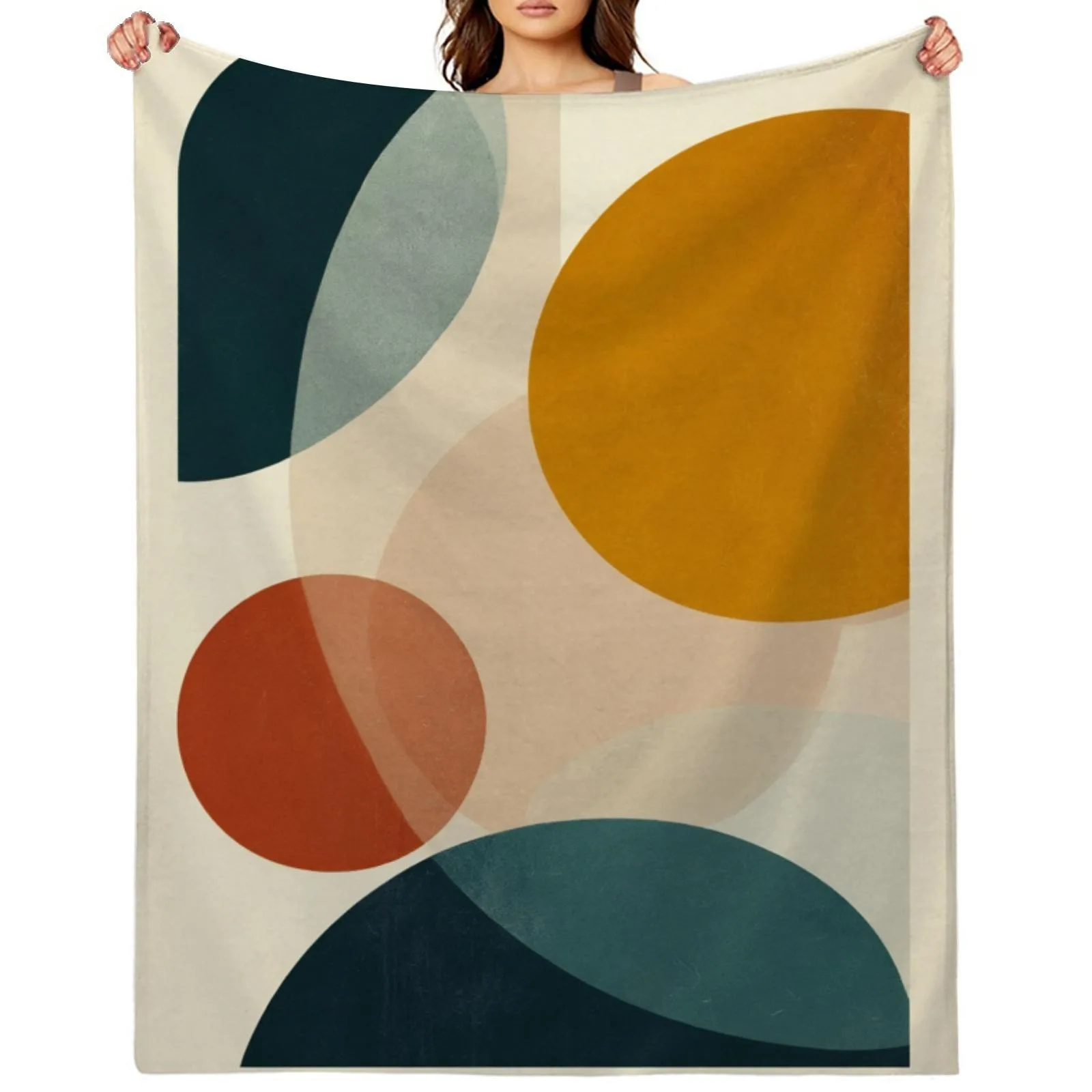 Modern Geometric Circle Throw Blanket: Earth Tone Pattern Mid-Century Minimalist Cozy Home Decor
