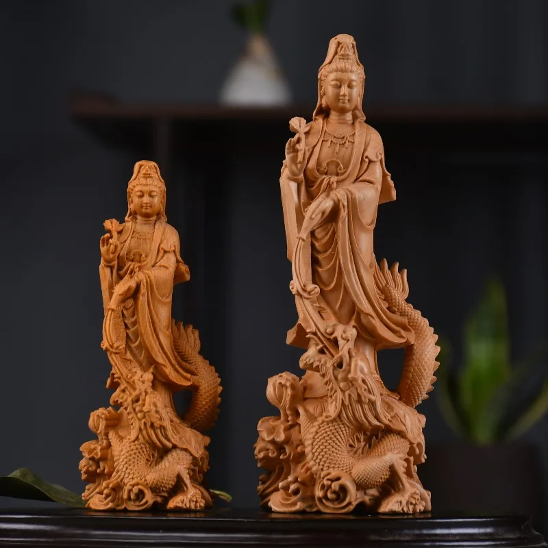 

Резьба по Клиф-кипарису, поделки Бодхисаттвы Королевского дракона Гуаньинь, резьба по цельному дереву, статуя Гуаньинь и украшение для фигуры