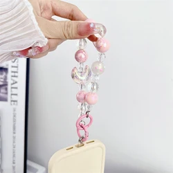 Clear Butterfly Mobile Phone Strap Beads Lanyard For Keys Bow Knot Artificial Pearl Wrist Phone Charm Anti Lost Cellphone Chain