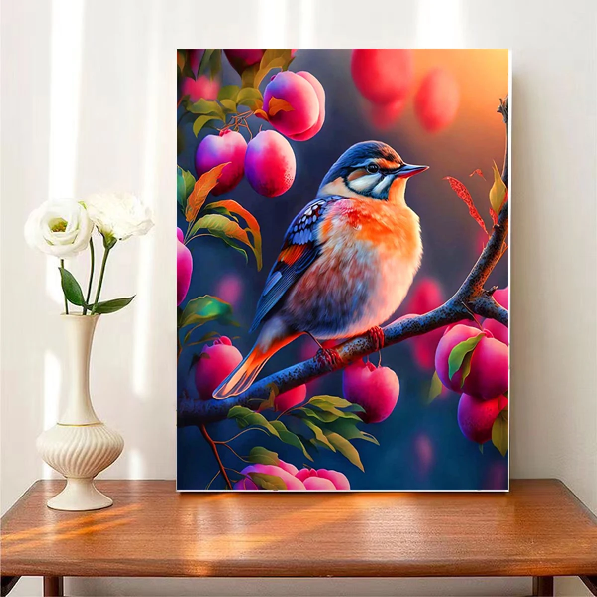 PhotoCustom Painting By Numbers Little Bird On The Tree For Adult Coloring By Numbers With Frame On Canvas Animal Picture Unique