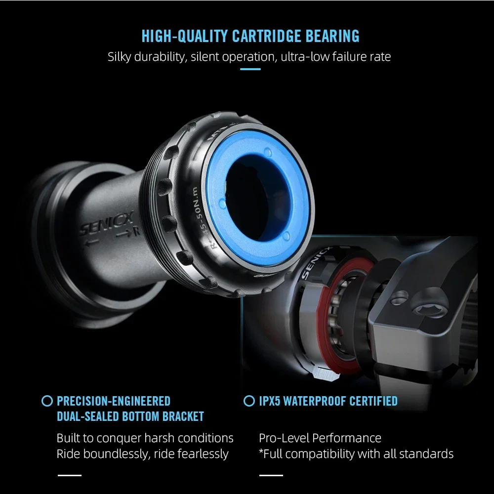 New RYET Senicx Bicycle Axle Ceramic Bottom Bracket, BB86/T47/PF30/BB30/BB386 for 24/29mm Spindle Road/MTB Bike CNC Alloy PA+GF