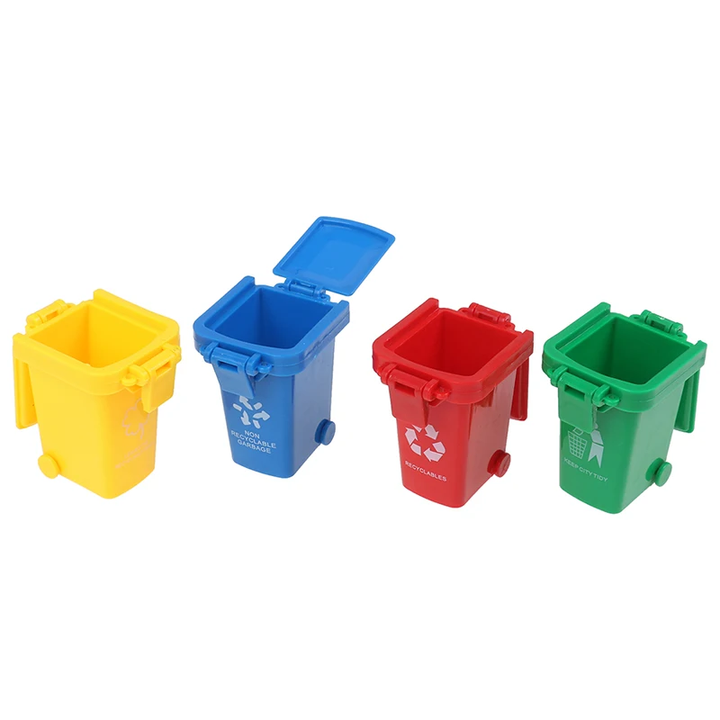 4pcs/set Mini Trash Can Toy Garbage Truck Cans Curbside Vehicle Bin Toys Kid Simulation Furniture Toy Gift